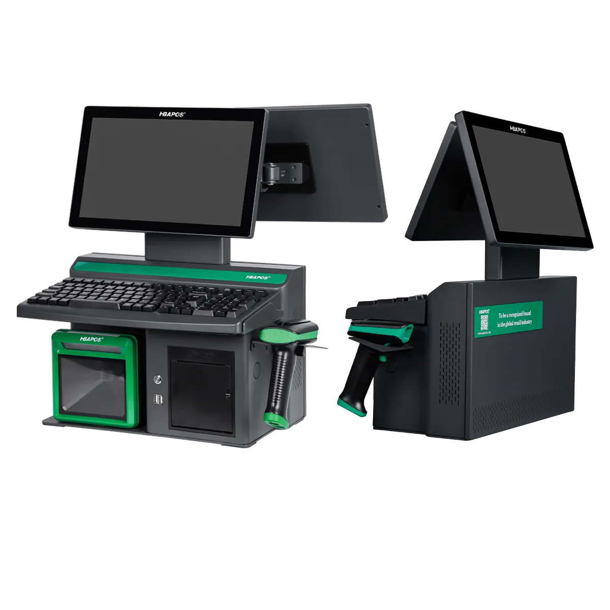 HBA-R9 Dual Screen All-in-One POS System Front and Rear View