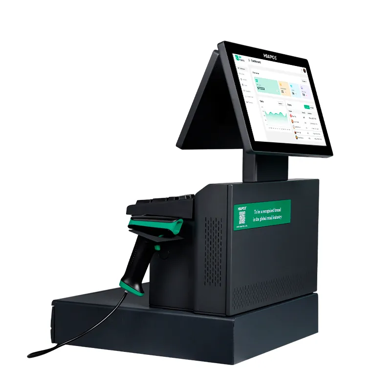 HBA-R9 Metal Body POS System with Integrated Scanner and Adjustable Display